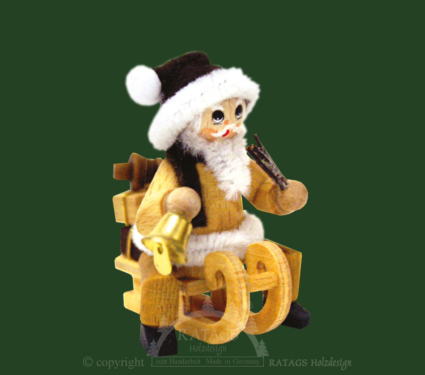 Figur, Weihnachtsmann auf Schlitten, natur