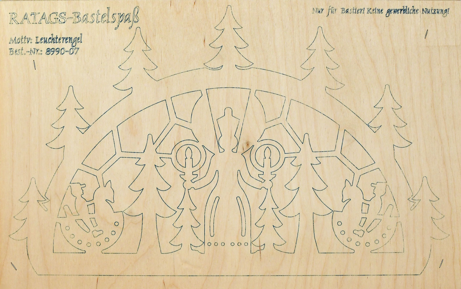 2 Motivsperrholzplatten, Selbstaussägen Schwibbogen, klein, Leuchterengel