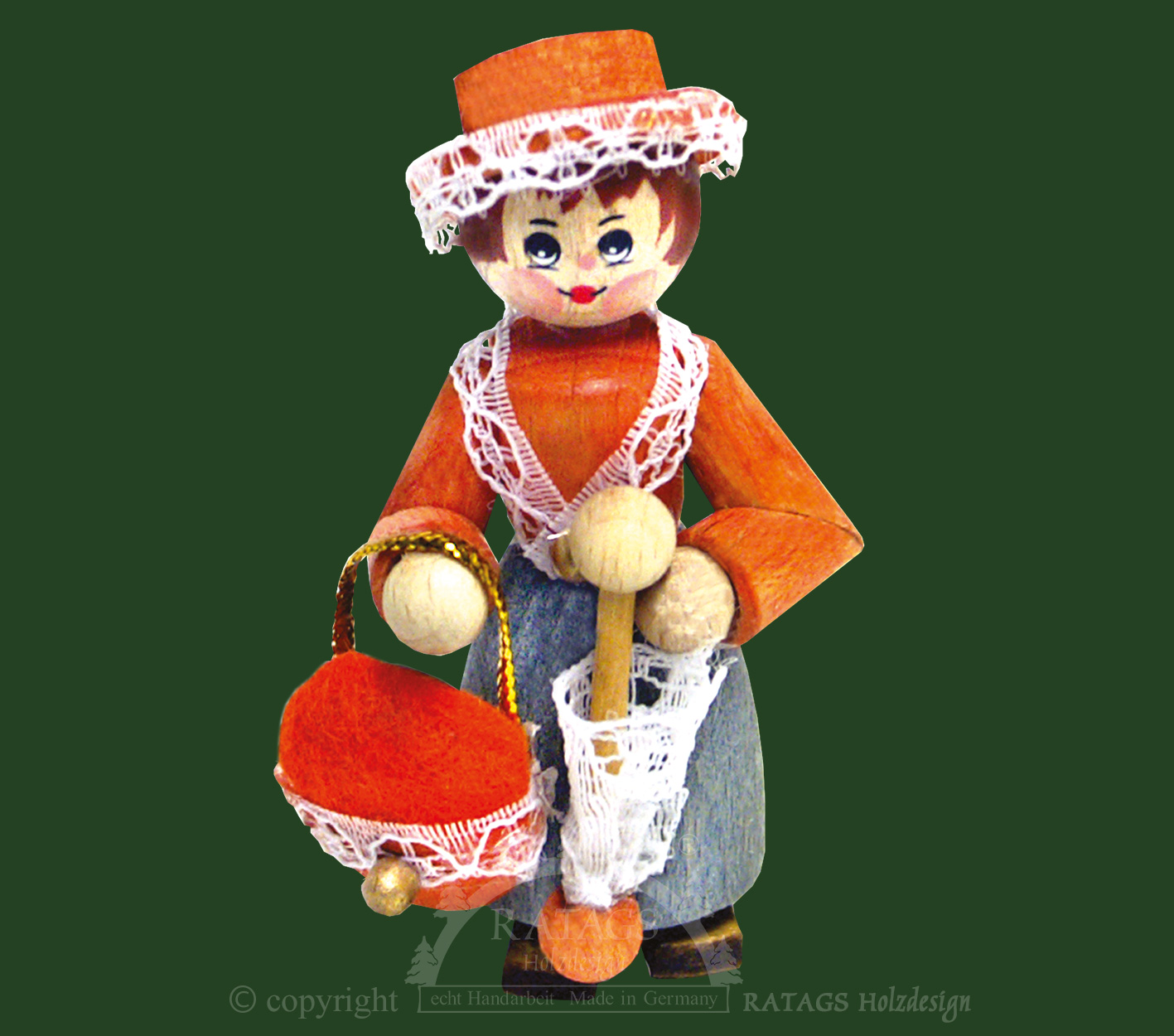 Figur, Dame mit Hut, orange-grau Figur, Dame mit Hut, orange-grau