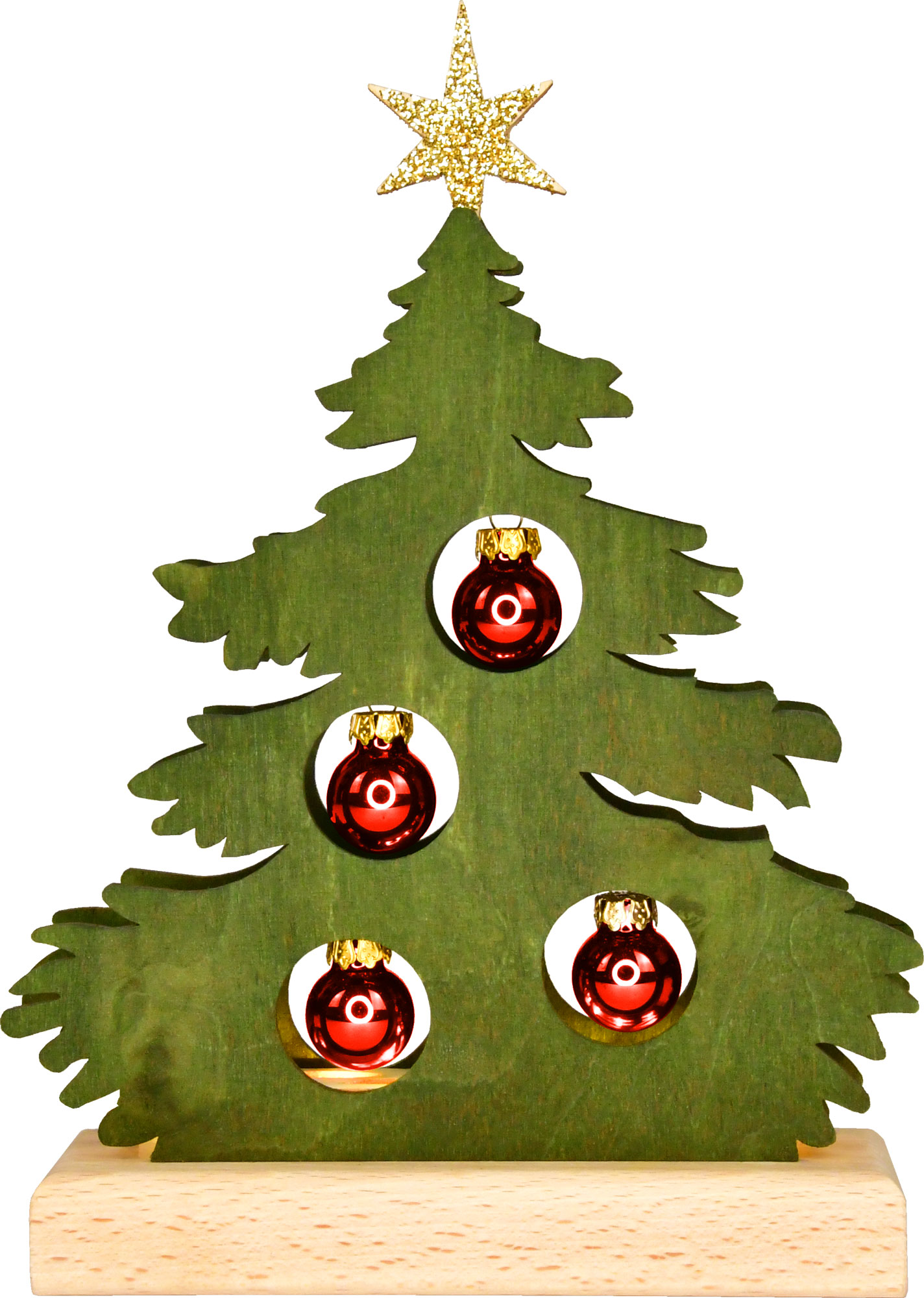 Mini-Tanne, grün gebeizt, rote Kugeln Halb-USB Mini-Tanne, grün gebeizt, rote Kugeln Halb-USB