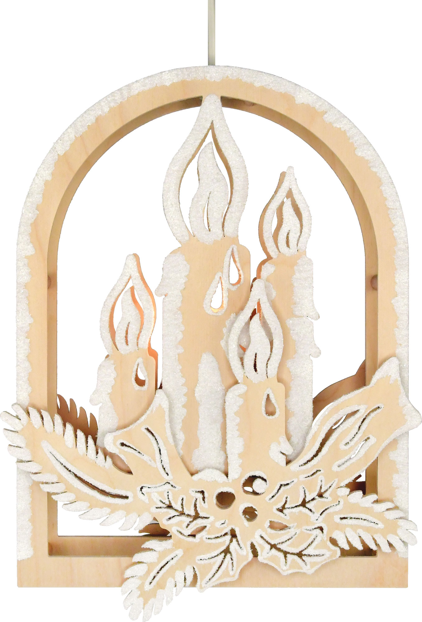 Fensterbild, beleuchtet, Kerze, Raureif Fensterbild, beleuchtet, Kerze, Raureif
