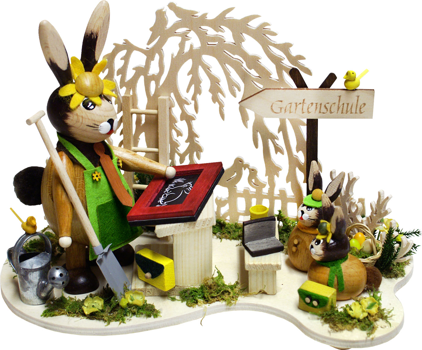 Hasen-Gartenschule, Tischschmuck mit 1 Teelicht Hasen-Gartenschule, Tischschmuck mit 1 Teelicht