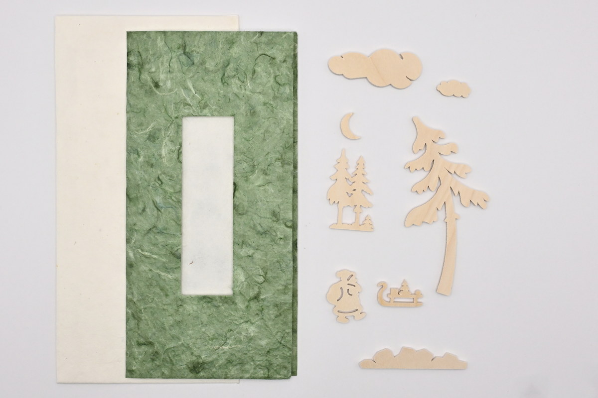 Karte, grün, mit Zubehör