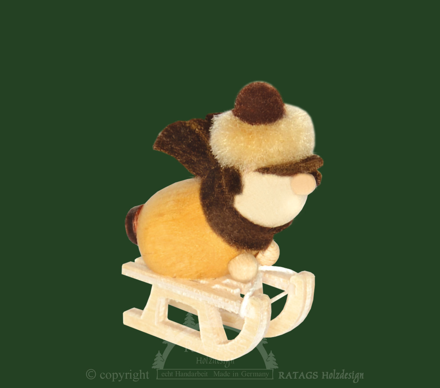 Mini-Molli auf Schlitten, liegend, braun Mini-Molli auf Schlitten, liegend, braun