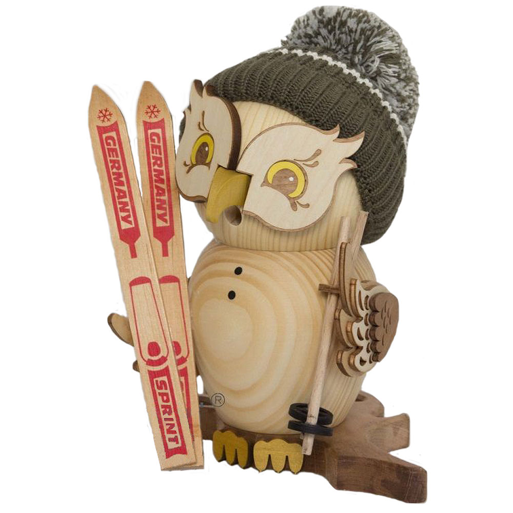 Rauchfigur, Eule Skifahrer ca. 15 cm