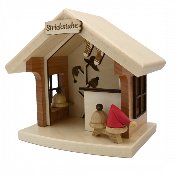 Weihnachtshütte Strickereien beleuchtet 14x14 cm