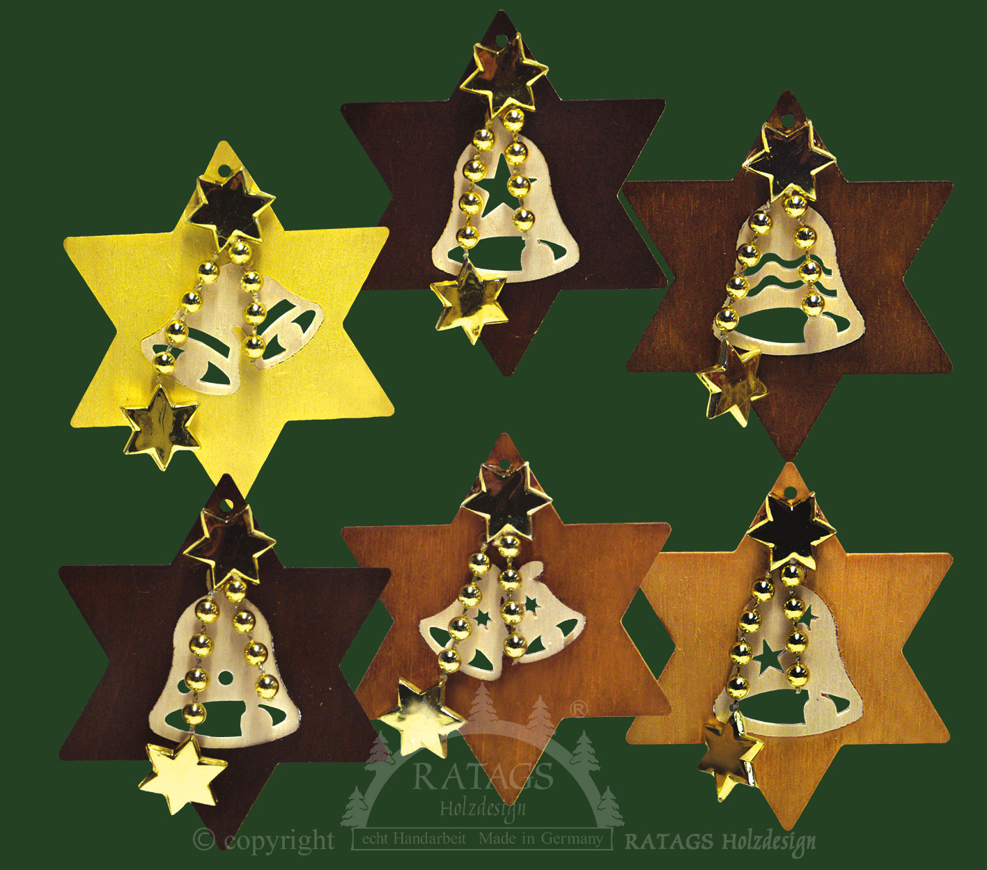 Baumbehang, 6er Set, Intarsien-Sterne Baumbehang, 6er Set, Intarsien-Sterne
