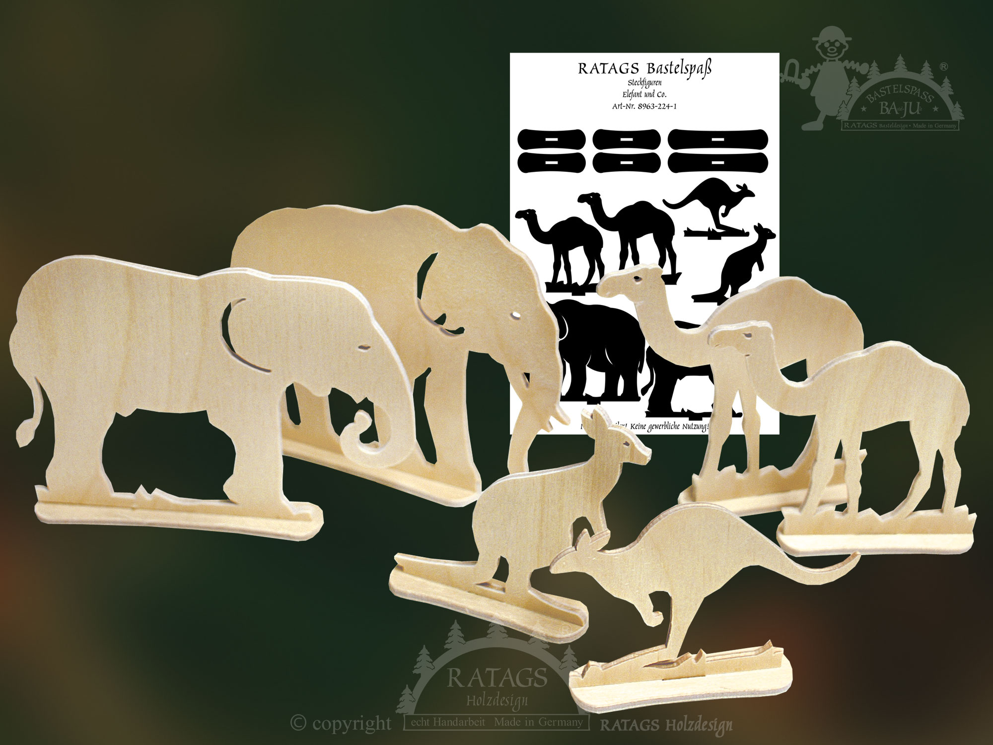 Steckfiguren zum Basteln, Elefant & Co, zum Aussägen Steckfiguren zum Basteln, Elefant & Co, zum Aussägen