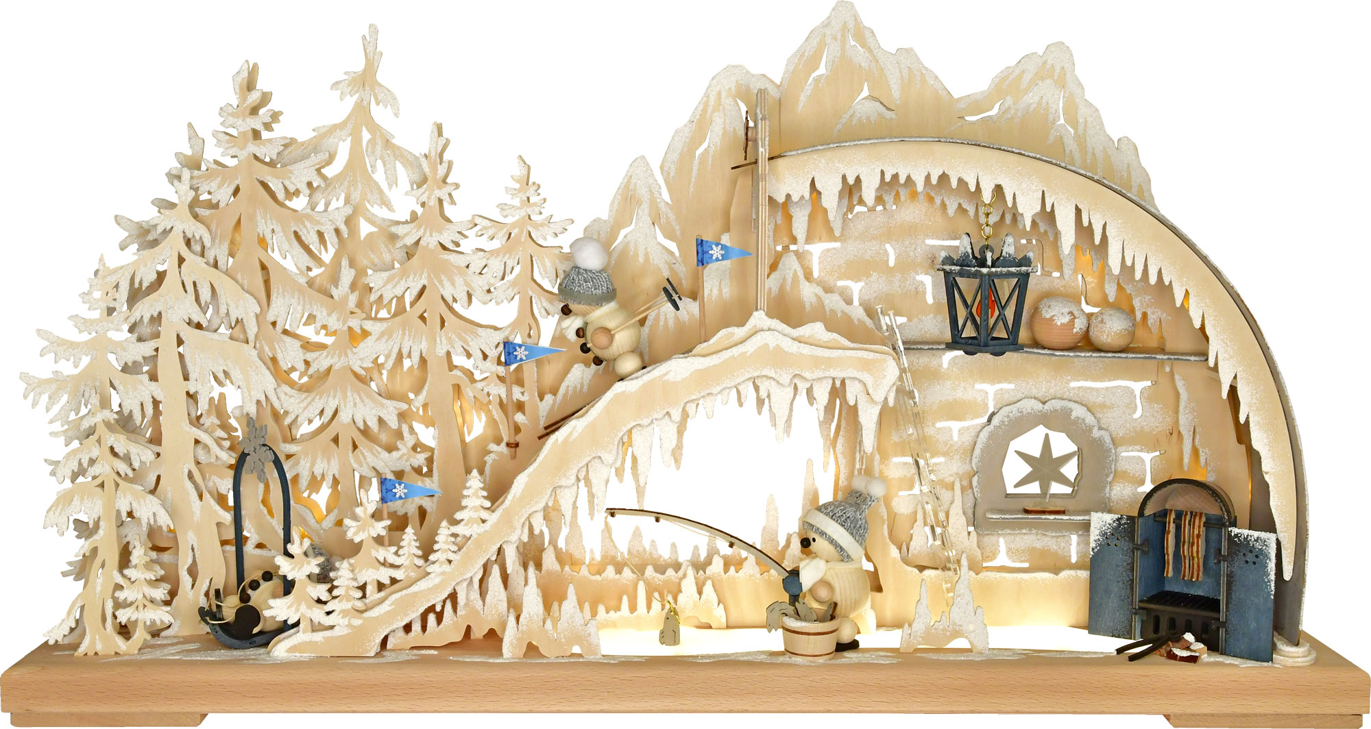 3D-Schwibbogen gr., Iglu, rot Mützen Schneemänner rot Mützen, Raureif 3D-Schwibbogen gr., Iglu, rot Mützen Schneemänner rot Mützen, Raureif