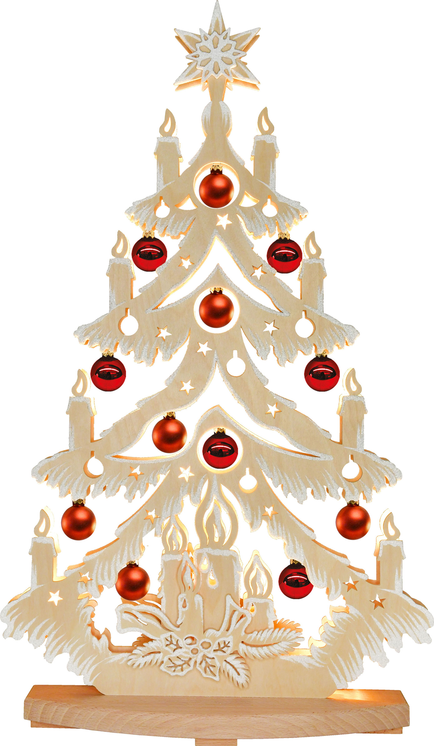 Tanne groß, Baumkugeln, rot/uni, glänzend, Raureif Tanne groß, Baumkugeln, rot/uni, glänzend, Raureif