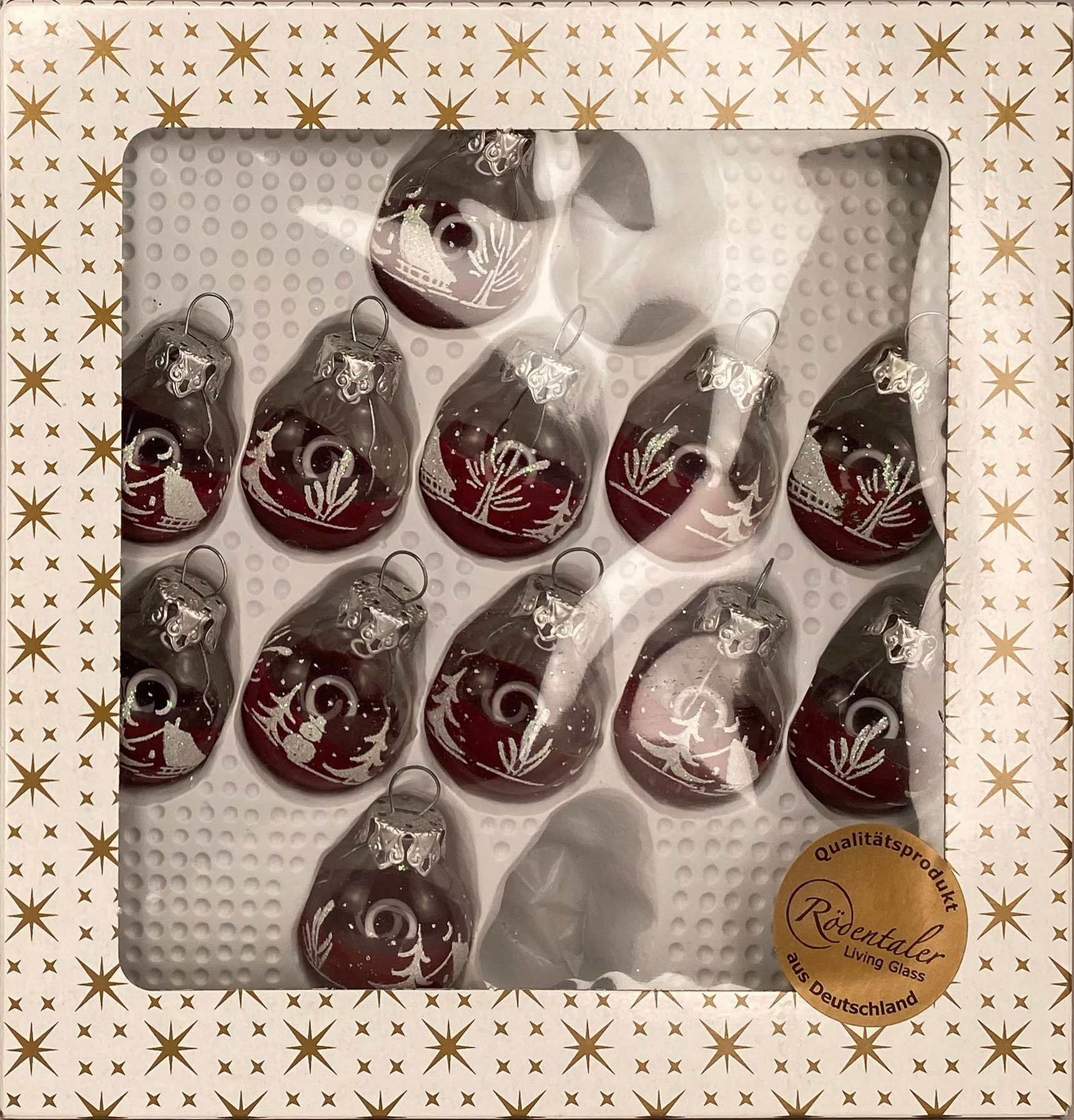 Glaskugeln, Häuschen rot, 12 Stk, 3 cm Glaskugeln, Häuschen rot, 12 Stk, 3 cm