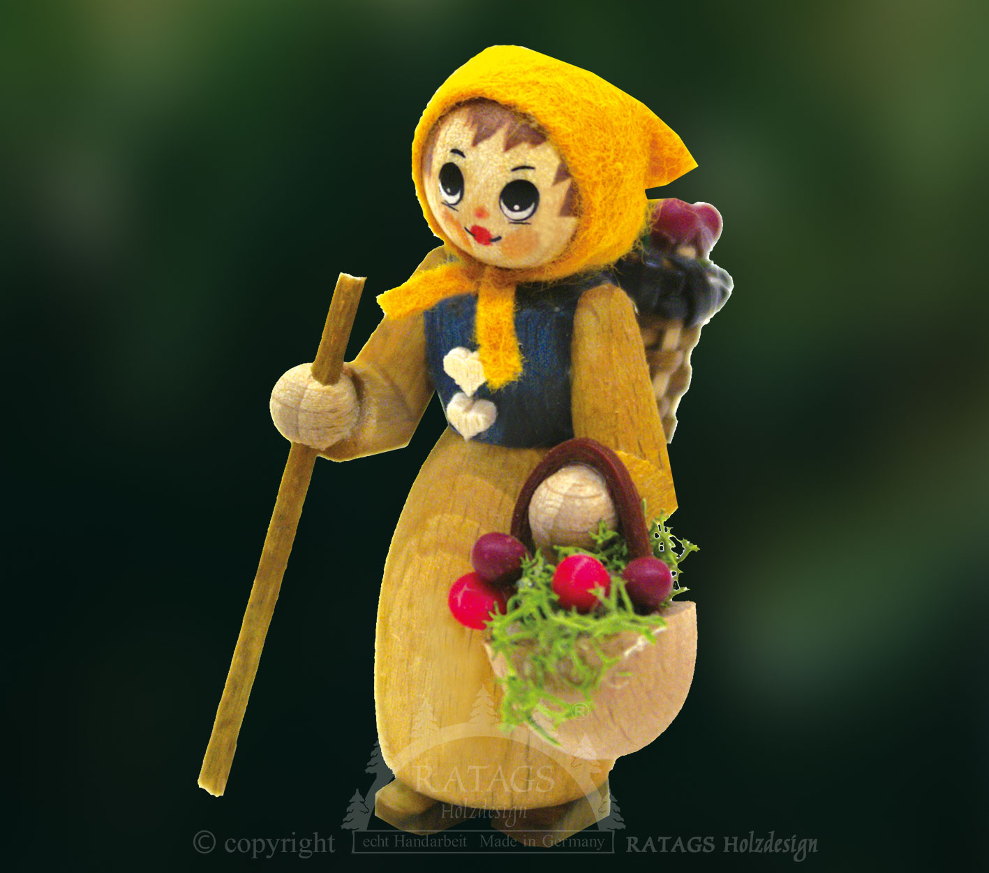 Figur, Beerensammlerin, Huck- und Handkorb Figur, Beerensammlerin, Huck- und Handkorb