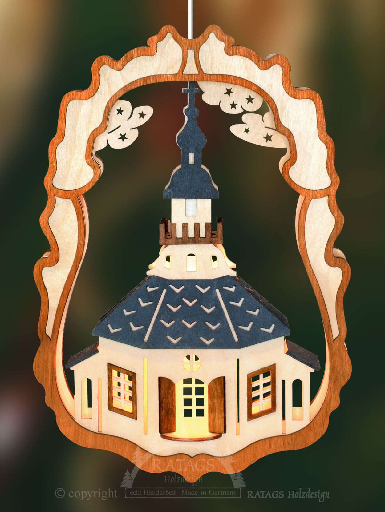 Fensterbild, beleuchtet, Seiffener Kirche Fensterbild, beleuchtet, Seiffener Kirche