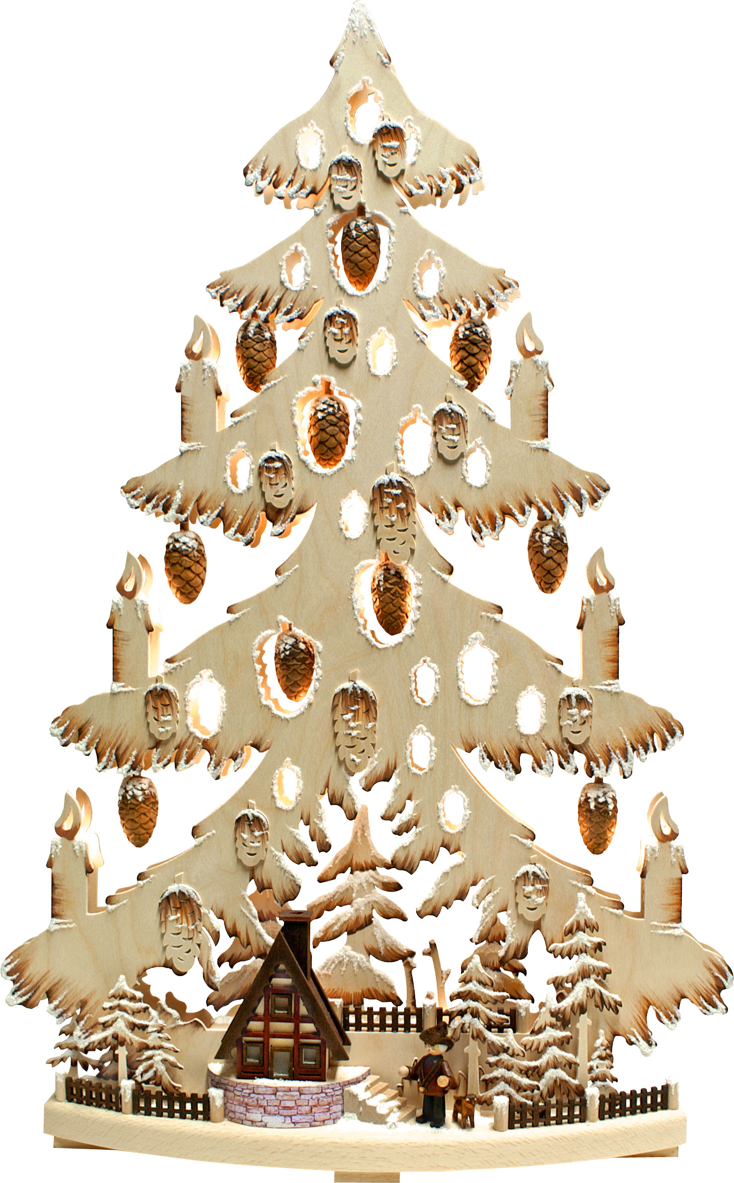 Tanne groß, Waldhütte, Raureif, handbemalt, braun Tanne groß, Waldhütte, Raureif, handbemalt, braun