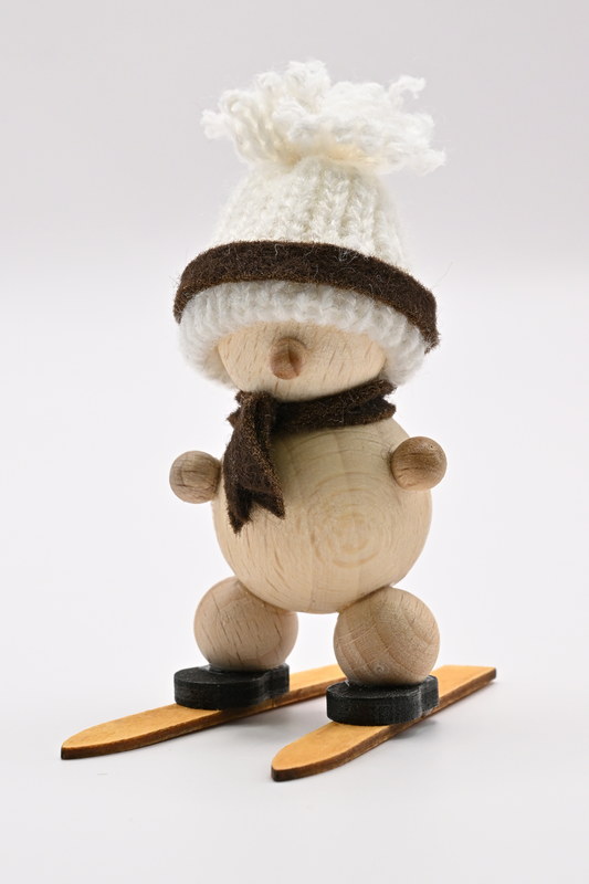 Schneemann auf Ski, Mütze weiß/braun 7 cm