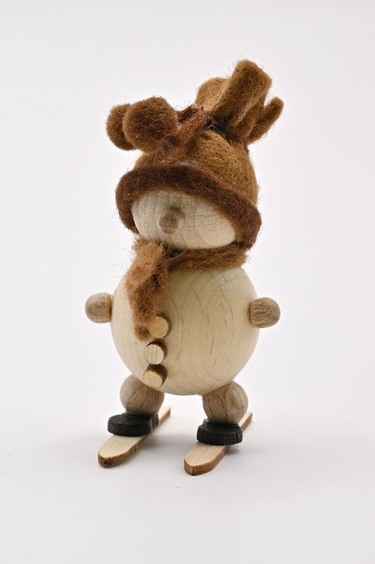 Schneemann natur, auf Ski braune Mütze, H 5 cm Schneemann natur, auf Ski braune Mütze, H 5 cm