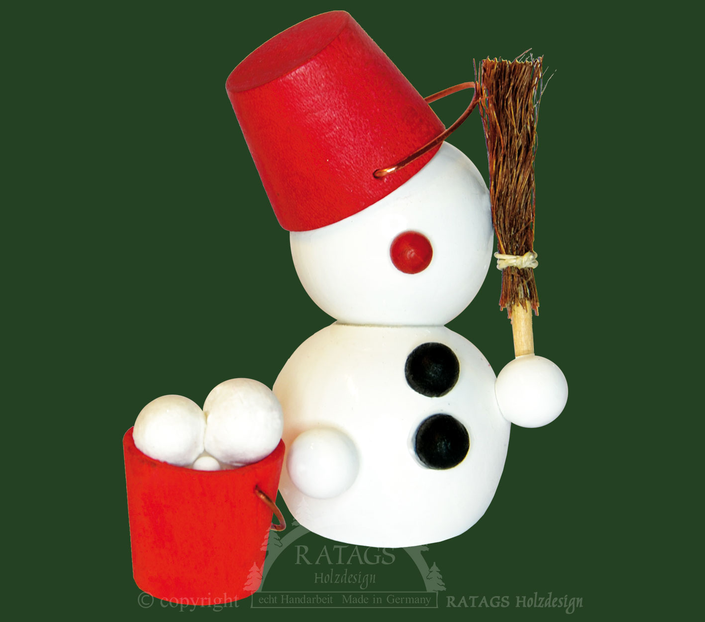 Schneemann-Molli mit Eimer und Besen Schneemann-Molli mit Eimer und Besen