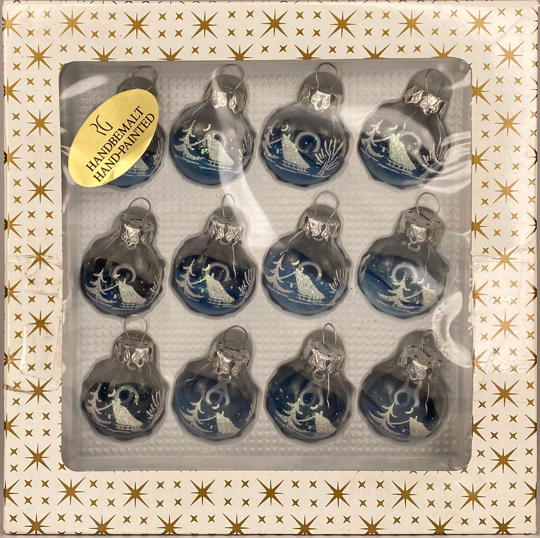 Glaskugeln, Häuschen hellblau, 12 Stk, 3 cm Glaskugeln, Häuschen hellblau, 12 Stk, 3 cm
