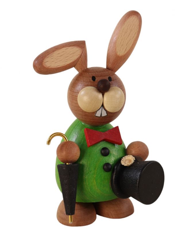 Osterhase Gentleman stehend mit Schirm und Zylinder 12 cm