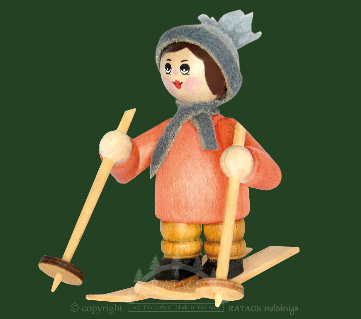 Figur, Skifahrer, taubenblau, orange Figur, Skifahrer, taubenblau, orange