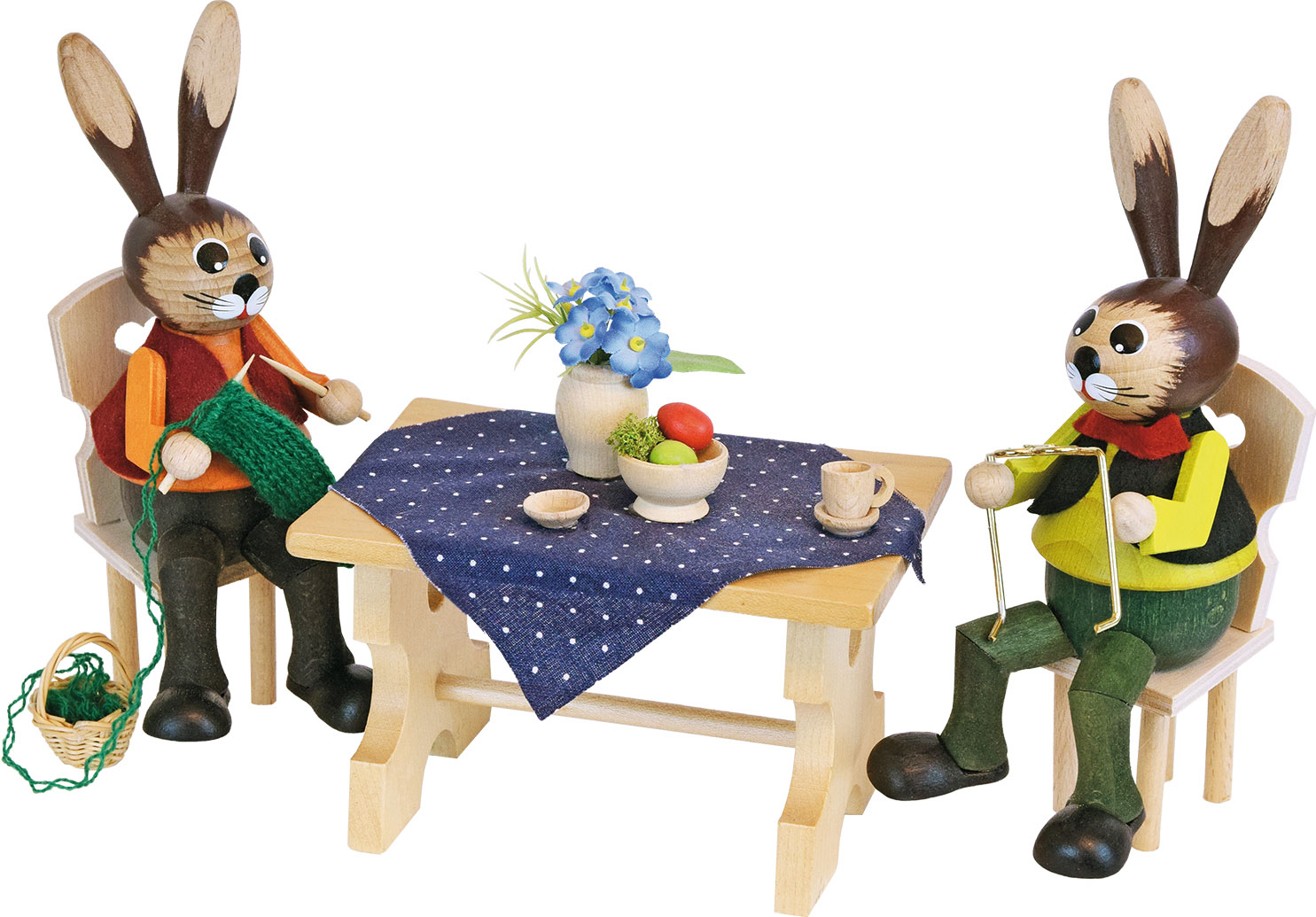 Hasen-Kaffeestunde mit Strickzeug Hasen-Kaffeestunde mit Strickzeug