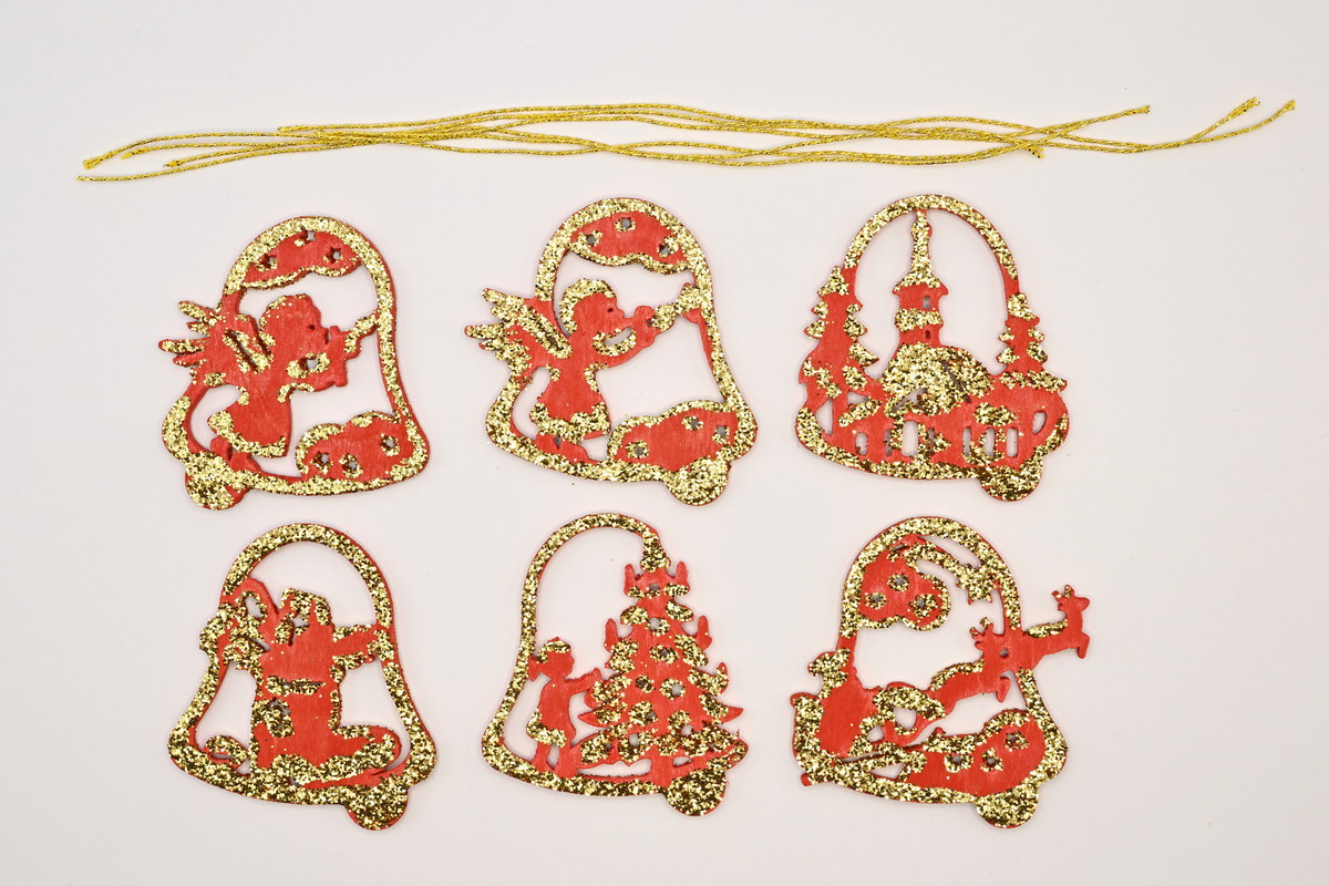 Baumbehang, 6er Set, Glocken, rot-gold