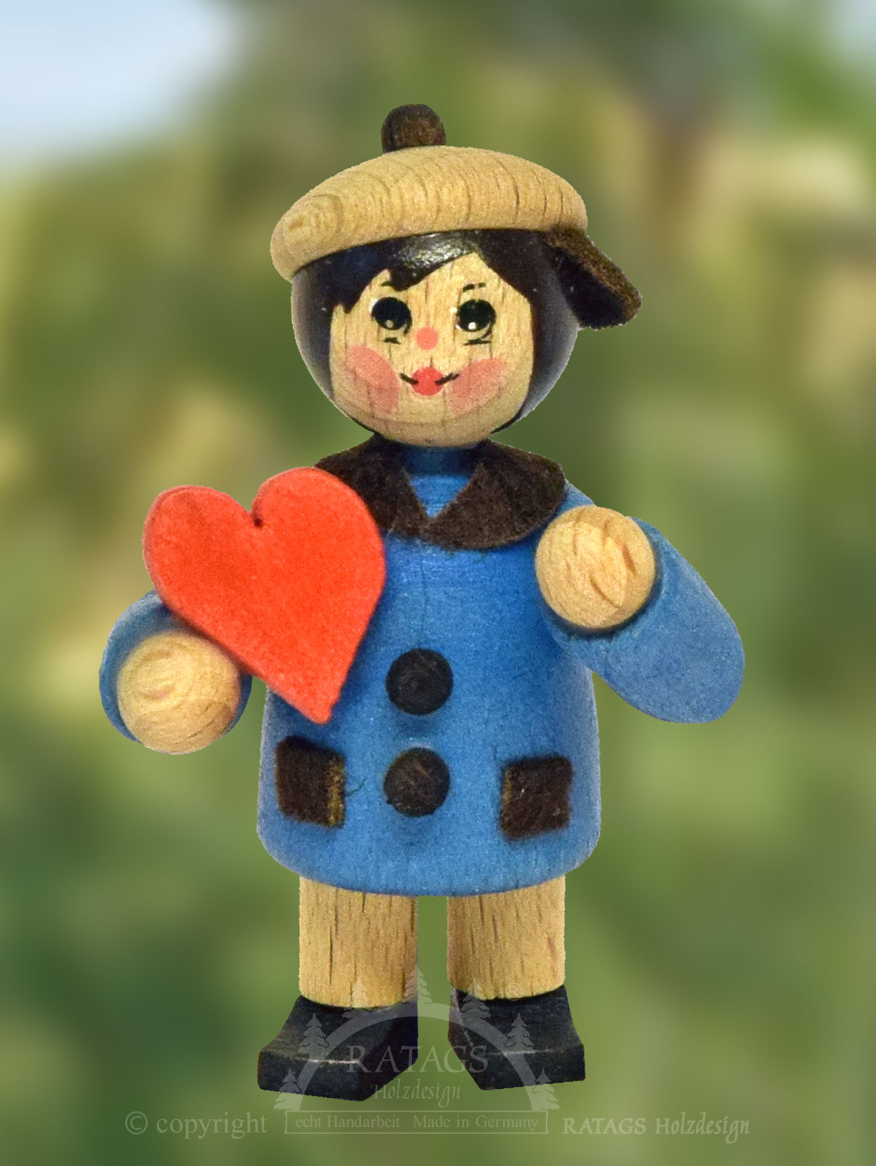 Figur, Glückskind, Junge mit Herz, blau Figur, Glückskind, Junge mit Herz, blau