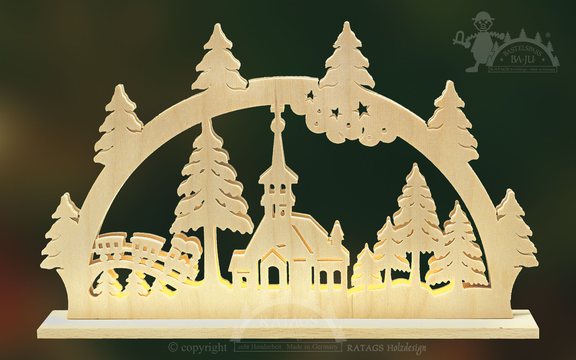 Schwibbogen mit LED zum Basteln Waldkirchlein Schwibbogen mit LED zum Basteln Waldkirchlein