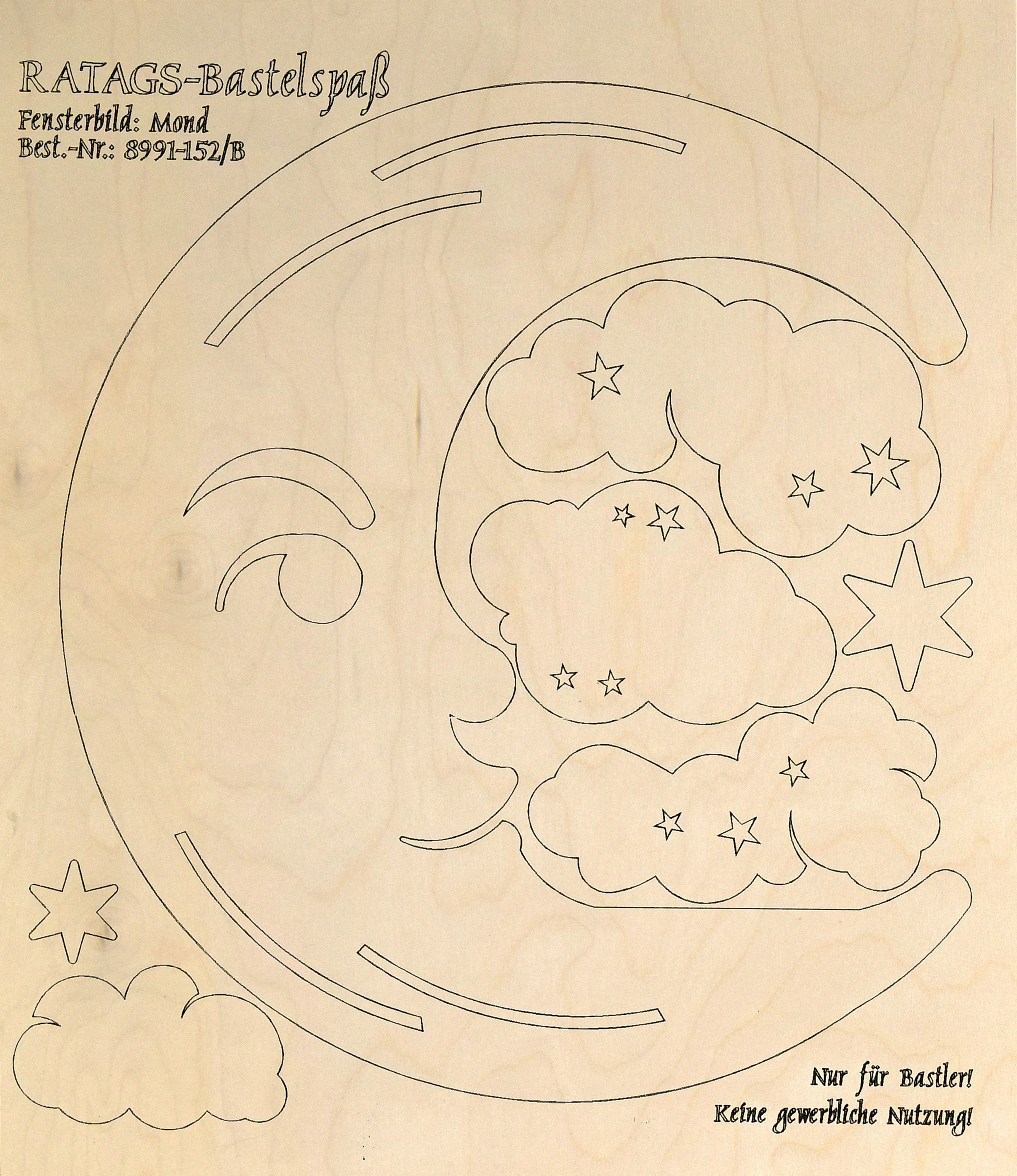 2 Motivsperrholzplatten, Fensterbild, Mond, zum Selbstaussägen 2 Motivsperrholzplatten, Fensterbild, Mond, zum Selbstaussägen