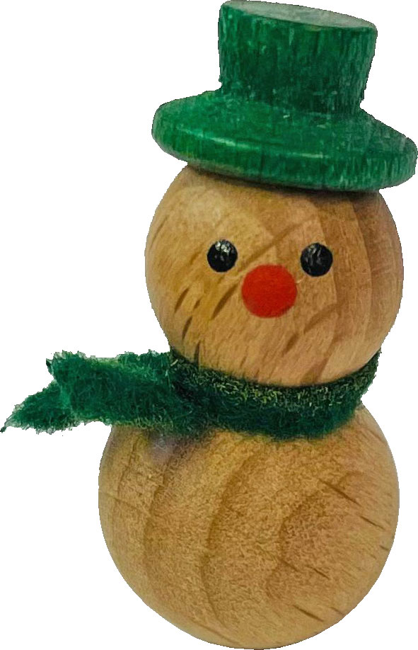 Schneemann mini, natur, grüner Hut 3 cm Schneemann mini, natur, grüner Hut 3 cm
