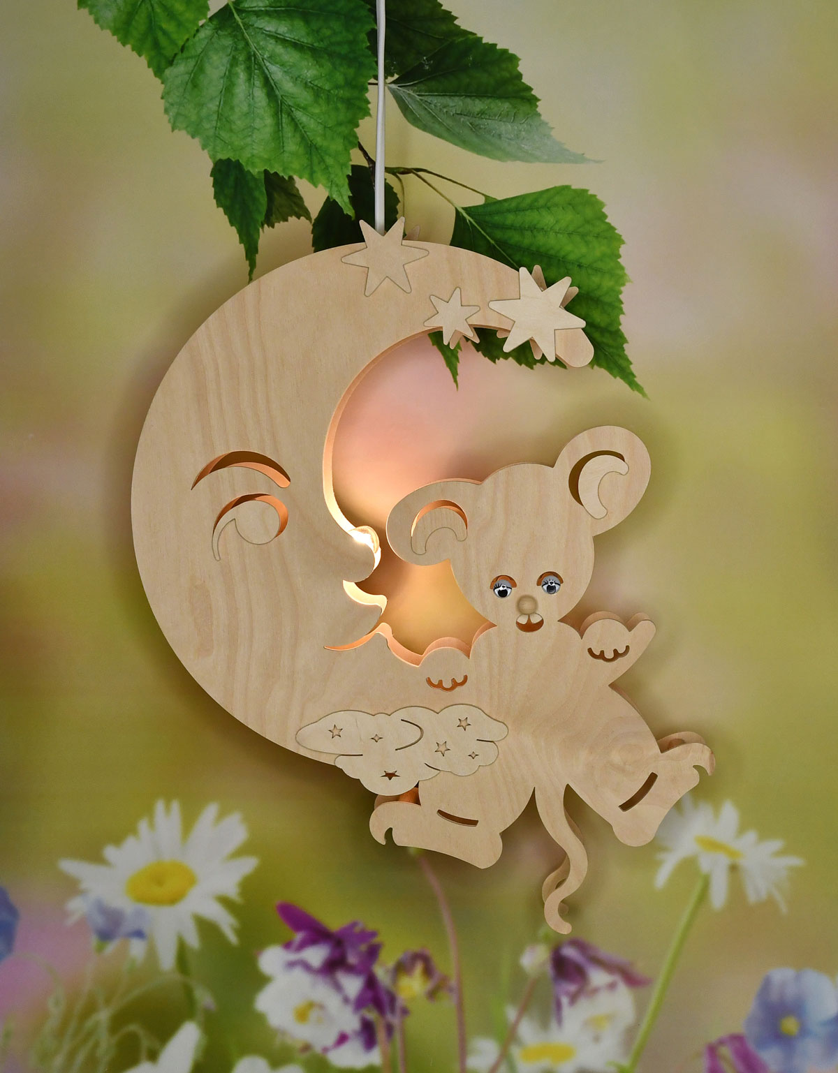 Fensterbild, beleuchtet, Mondmaus Fensterbild, beleuchtet, Mondmaus