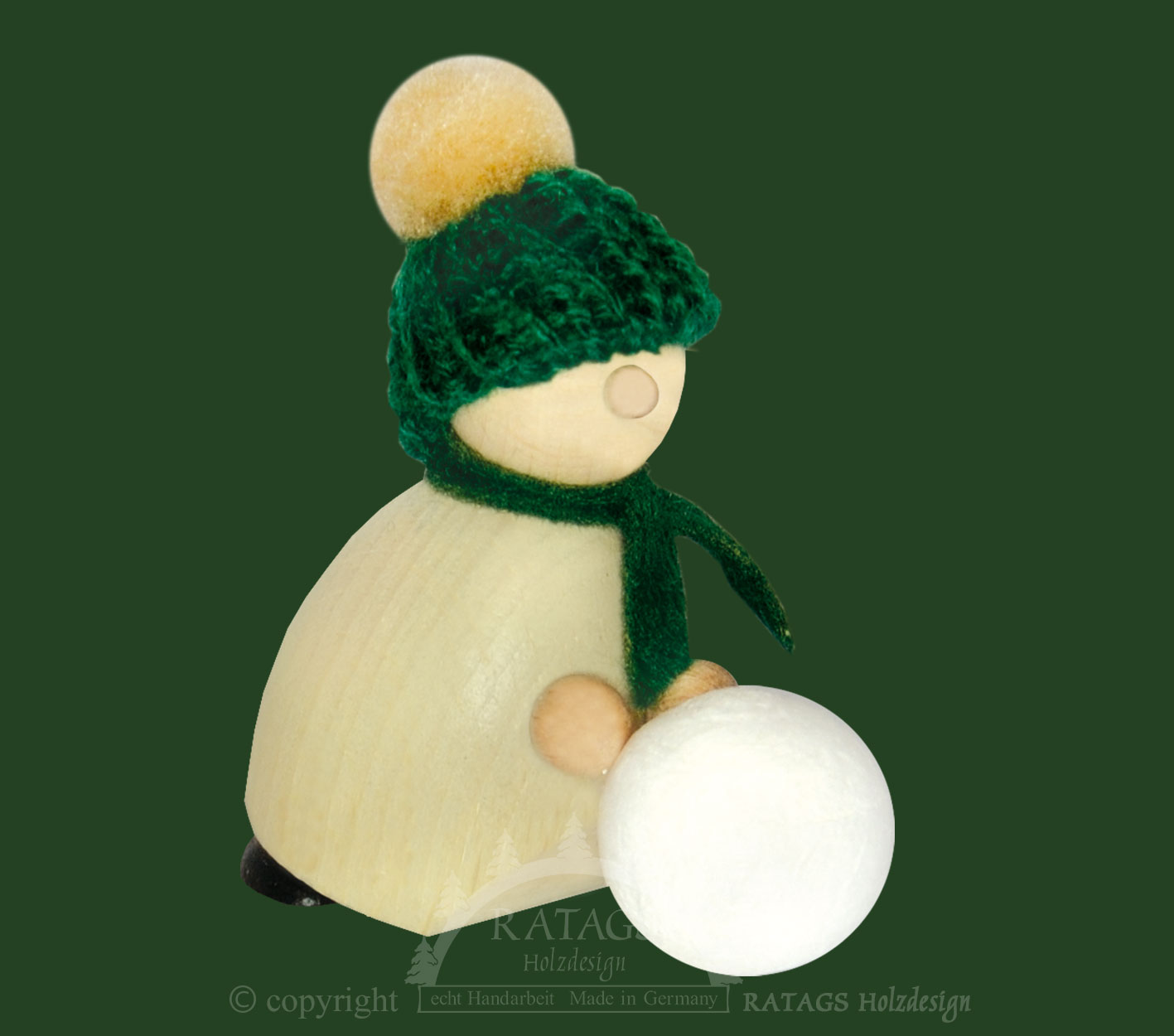 Snow-Molli, Junge Linie, mit Schneeball, grüne Strickmütze Snow-Molli, Junge Linie, mit Schneeball, grüne Strickmütze