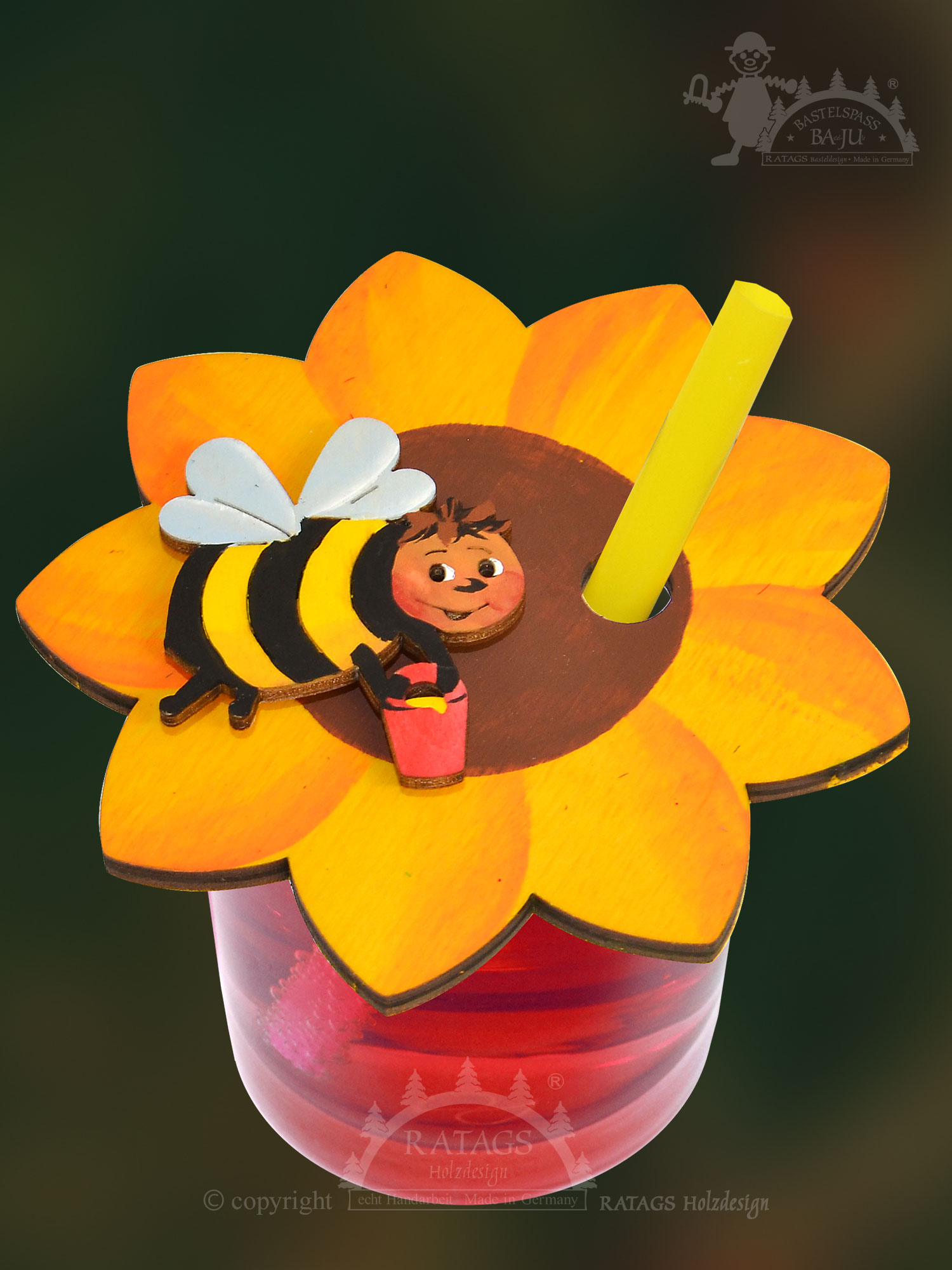 Getränkeabdeckung, spitze Blütenform Motiv Hummel Getränkeabdeckung, spitze Blütenform Motiv Hummel