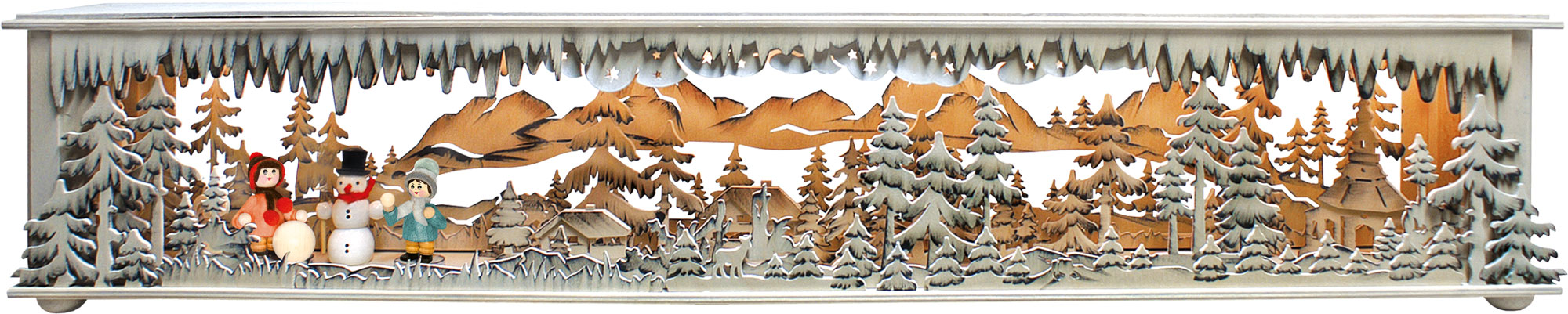 Raumleuchte gr., Wald, Schneemann, 2 Winterkinder, handbemalt Raumleuchte gr., Wald, Schneemann, 2 Winterkinder, handbemalt