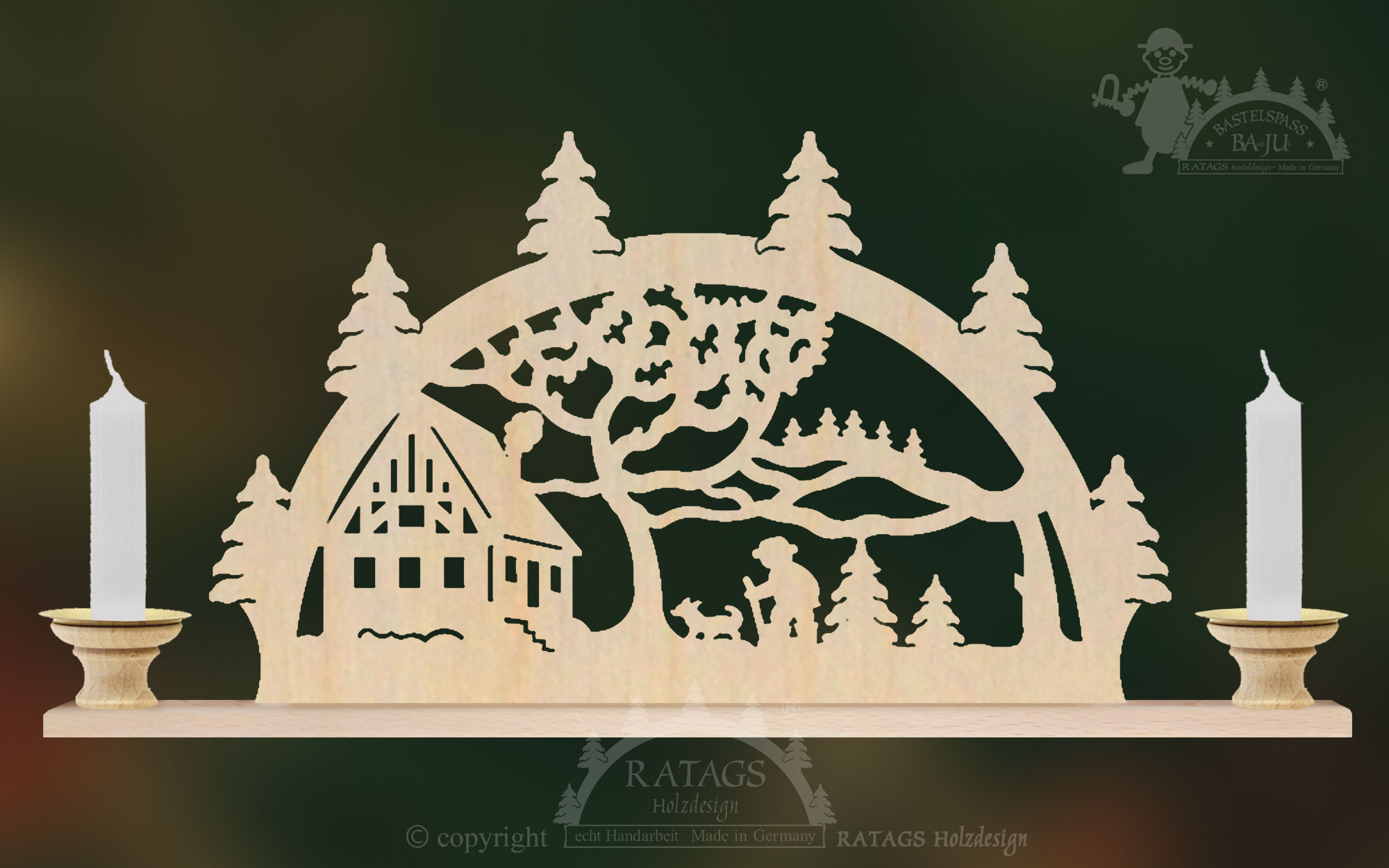 Tischlichterbogen für 2 Pyramidenkerzen Haus am Wald Tischlichterbogen für 2 Pyramidenkerzen Haus am Wald