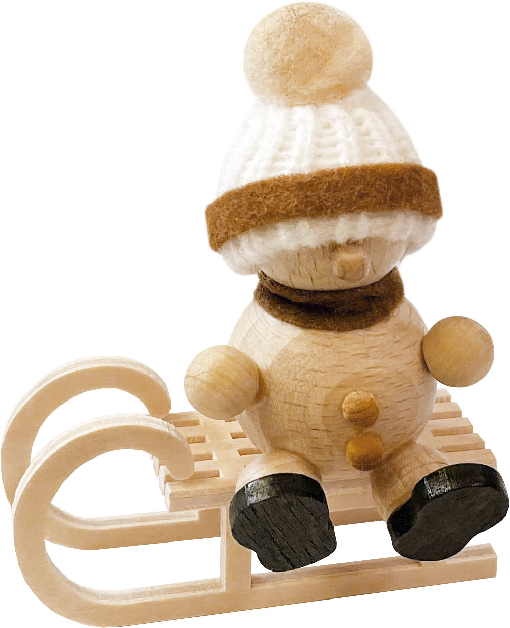 Schneemann auf Schlitten, weiße Mütze, 6 x 7,5 cm (BxH)