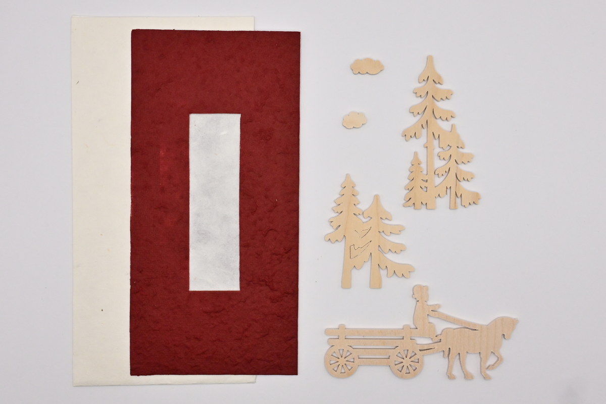 Karte, bordeaux, mit Zubehör