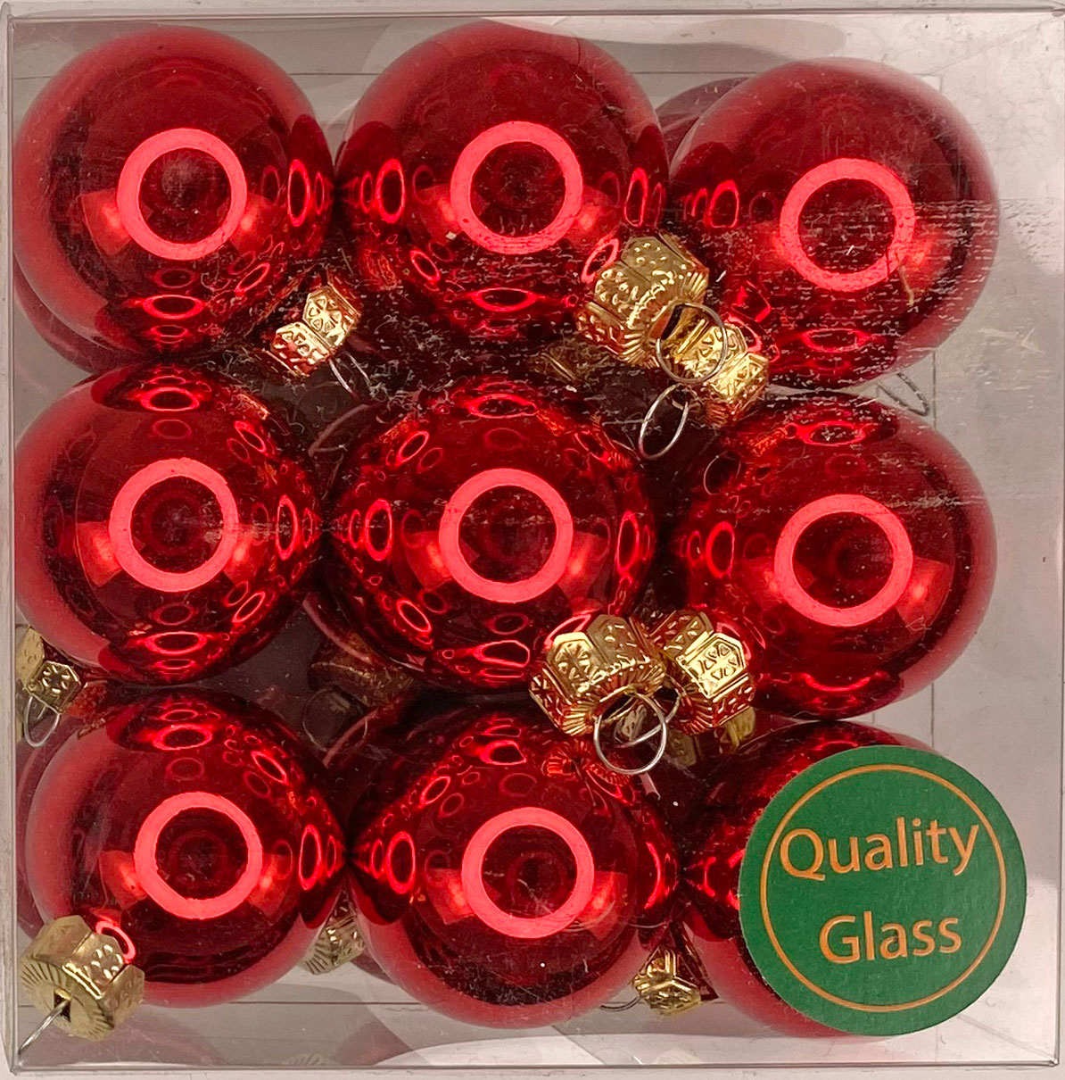 cb. 18 glassballs/cap, 3 cm red combi cb. 18 glassballs/cap, 3 cm red combi