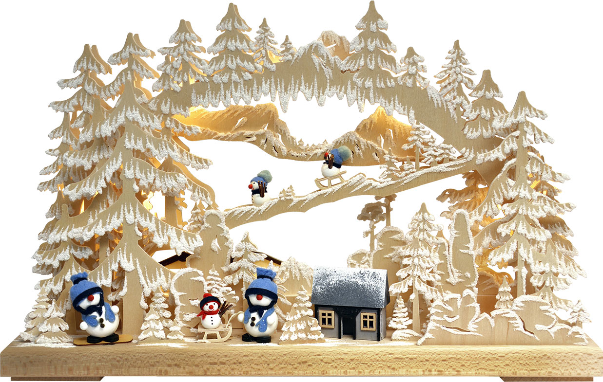 3D-Schwibbogen kl., Schneemannglück, Raureif