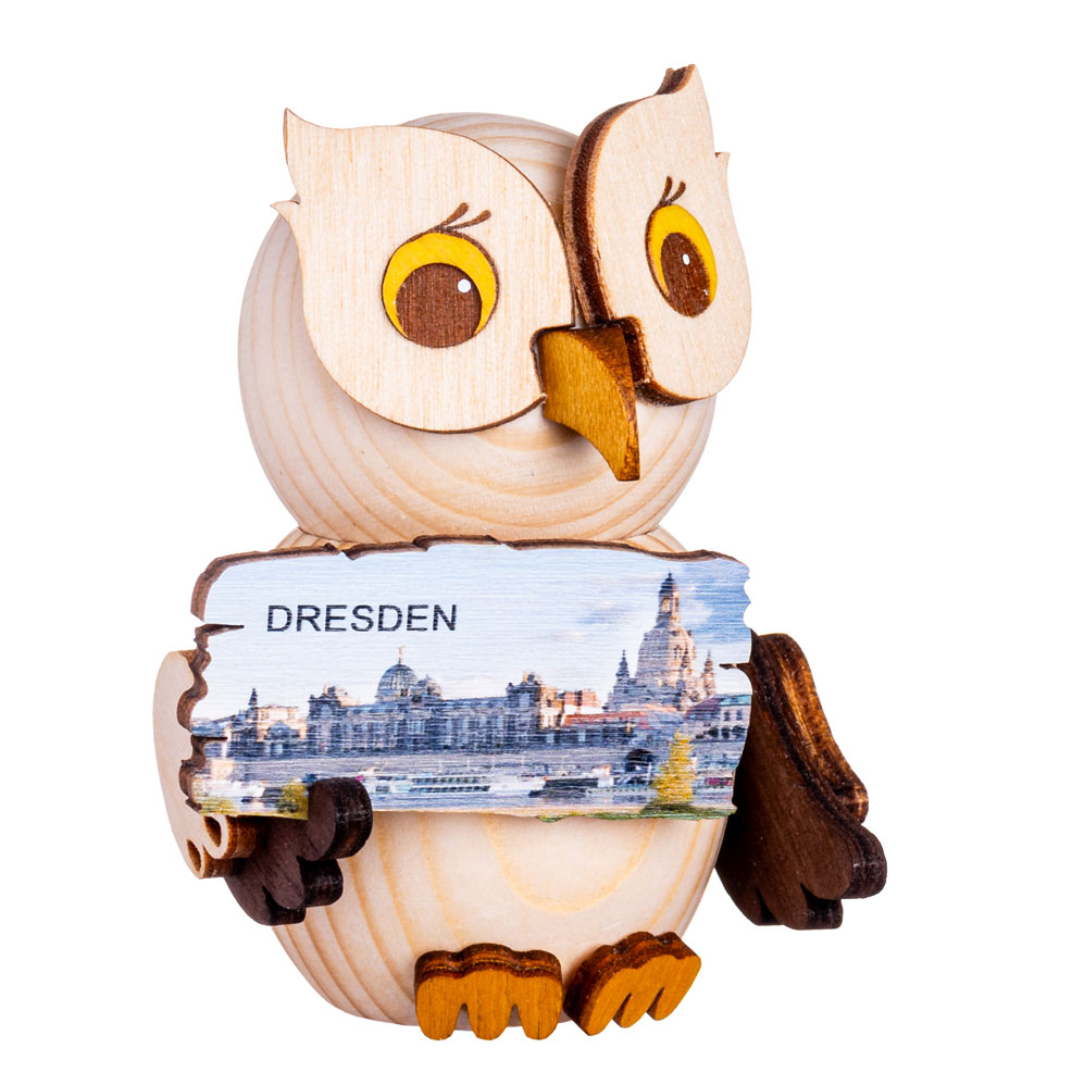 Mini Eule mit "Dresden Ansicht"-Schild ca. 7 cm