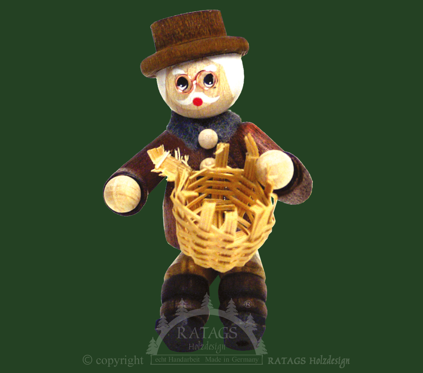 Figur, Korbmacher mit Korb, sitzend Figur, Korbmacher mit Korb, sitzend