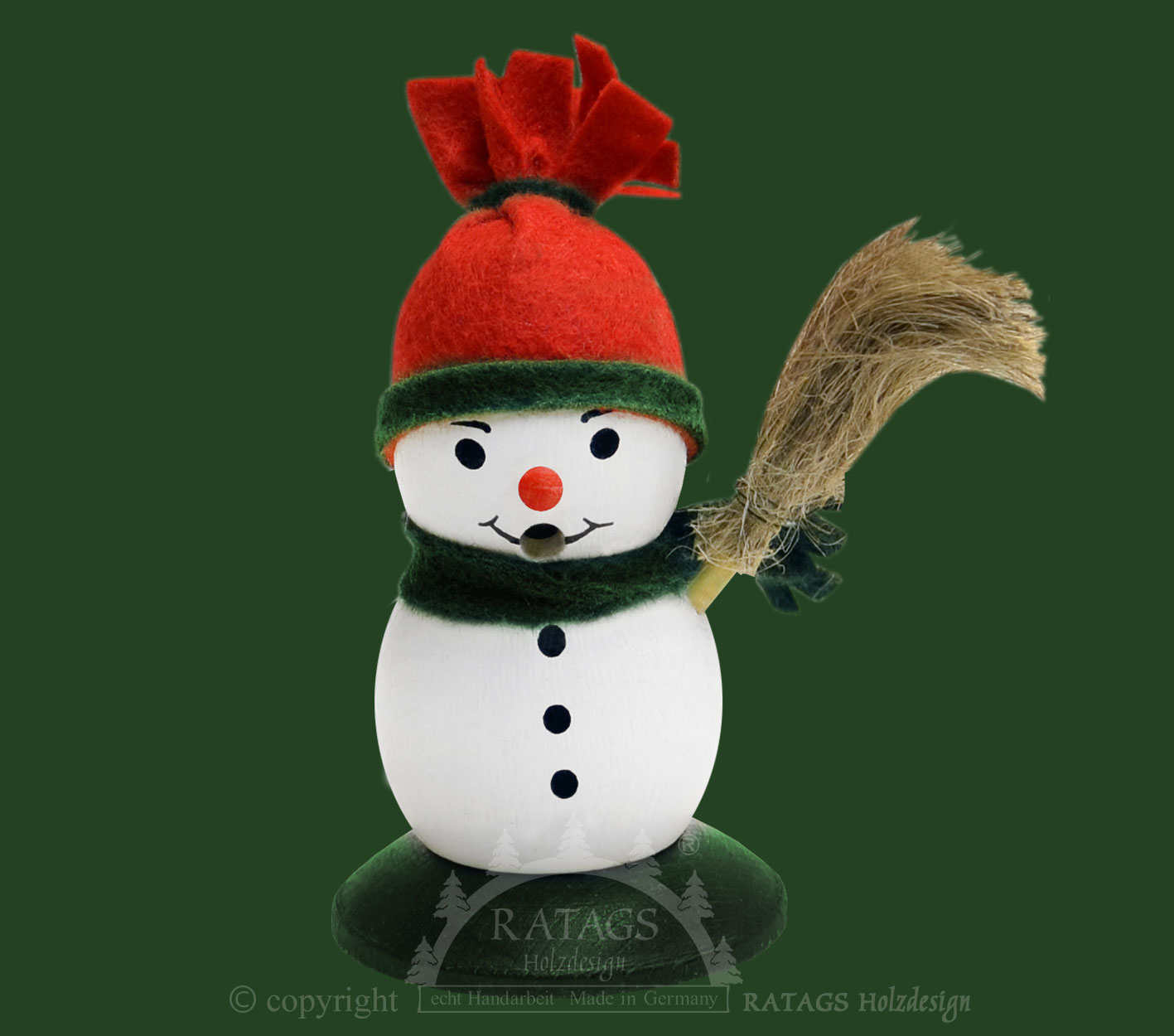 MiniRäuchermännchen, Schneemann mit Besen, rote Mütze MiniRäuchermännchen, Schneemann mit Besen, rote Mütze