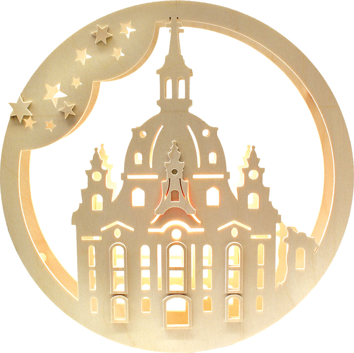 Fensterbild, beleuchtet, Frauenkirche Dresden Fensterbild, beleuchtet, Frauenkirche Dresden