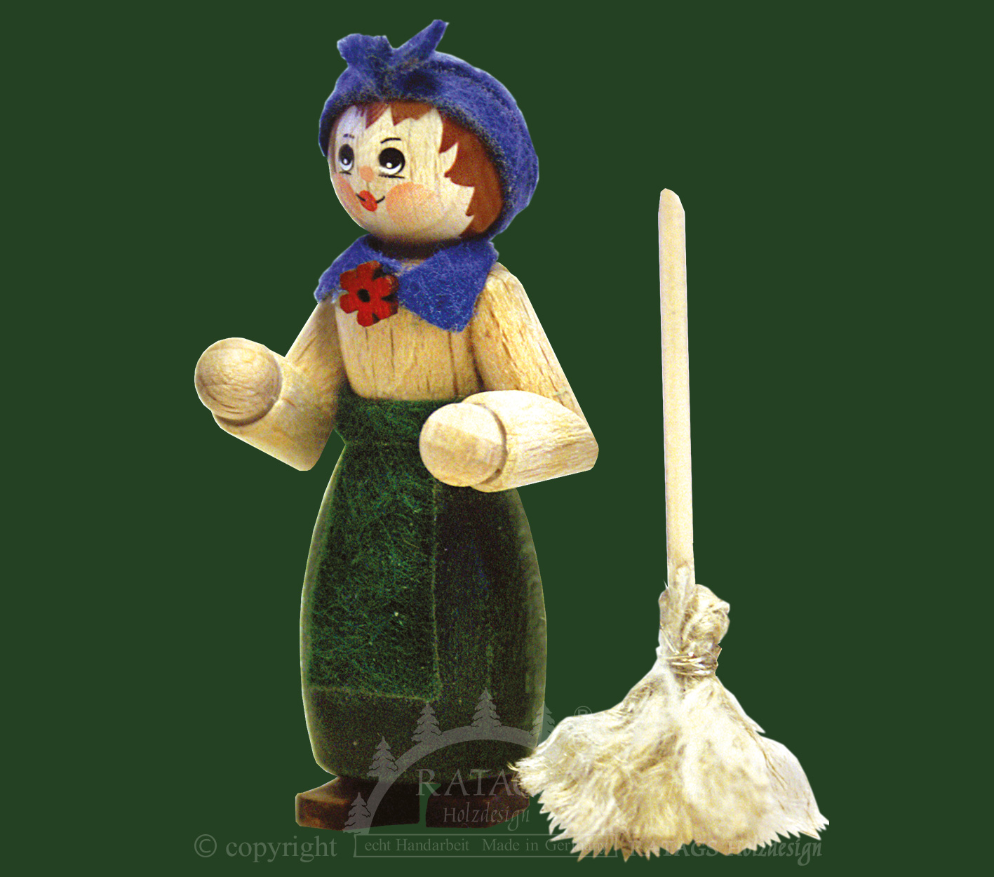 Figur, Putzfrau mit Wischmopp, natur, grün Figur, Putzfrau mit Wischmopp, natur, grün