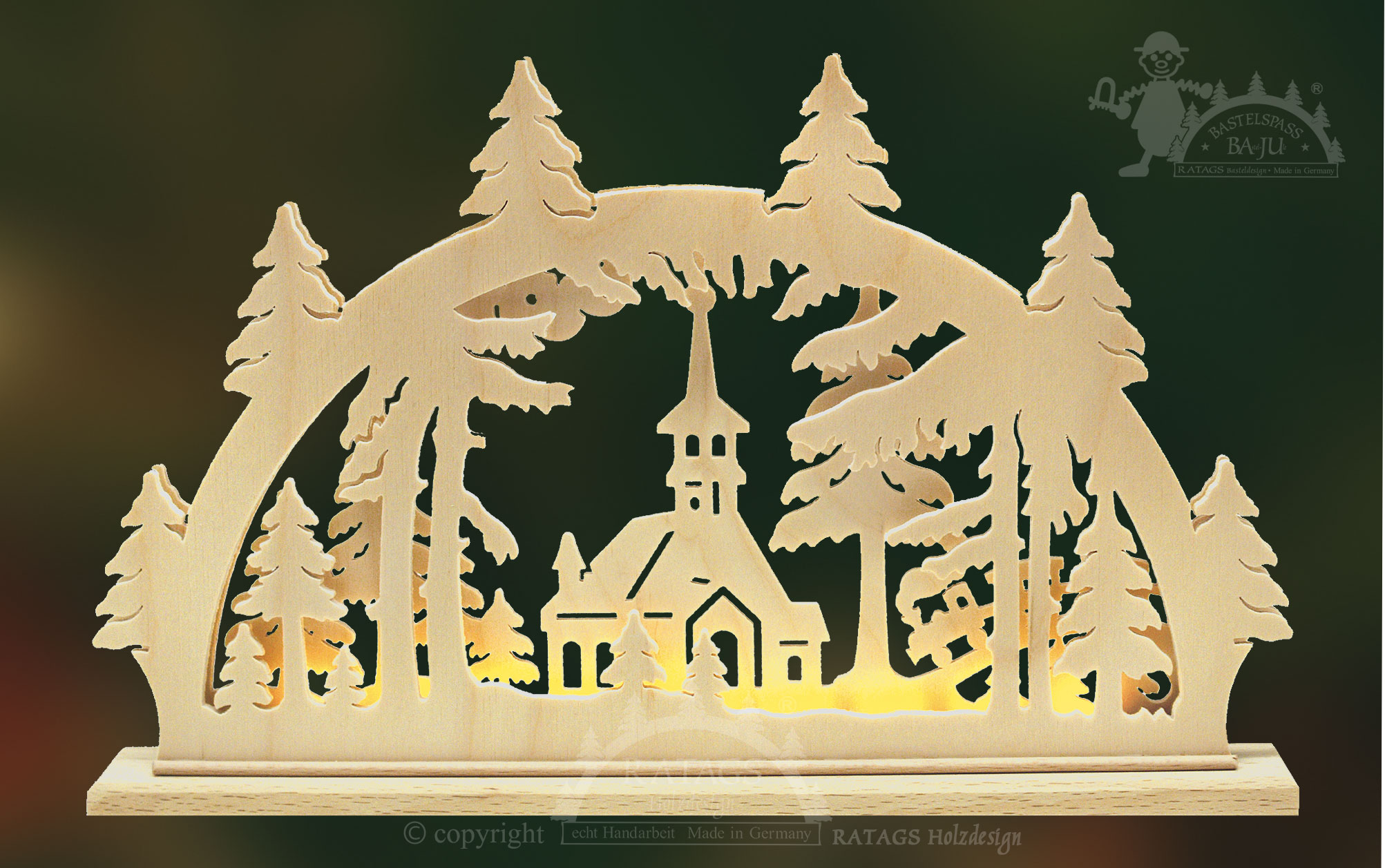 Schwibbogen mit LED zum Basteln Kirche im Wald Schwibbogen mit LED zum Basteln Kirche im Wald