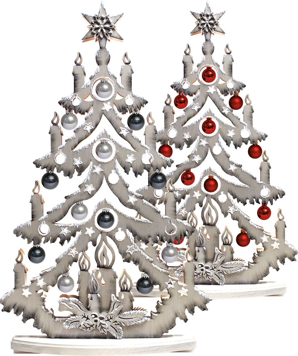 Tanne groß, 2 Set Kugeln, rot + grau, glänzend, farbig, grau, Raureif Tanne groß, 2 Set Kugeln, rot + grau, glänzend, farbig, grau, Raureif