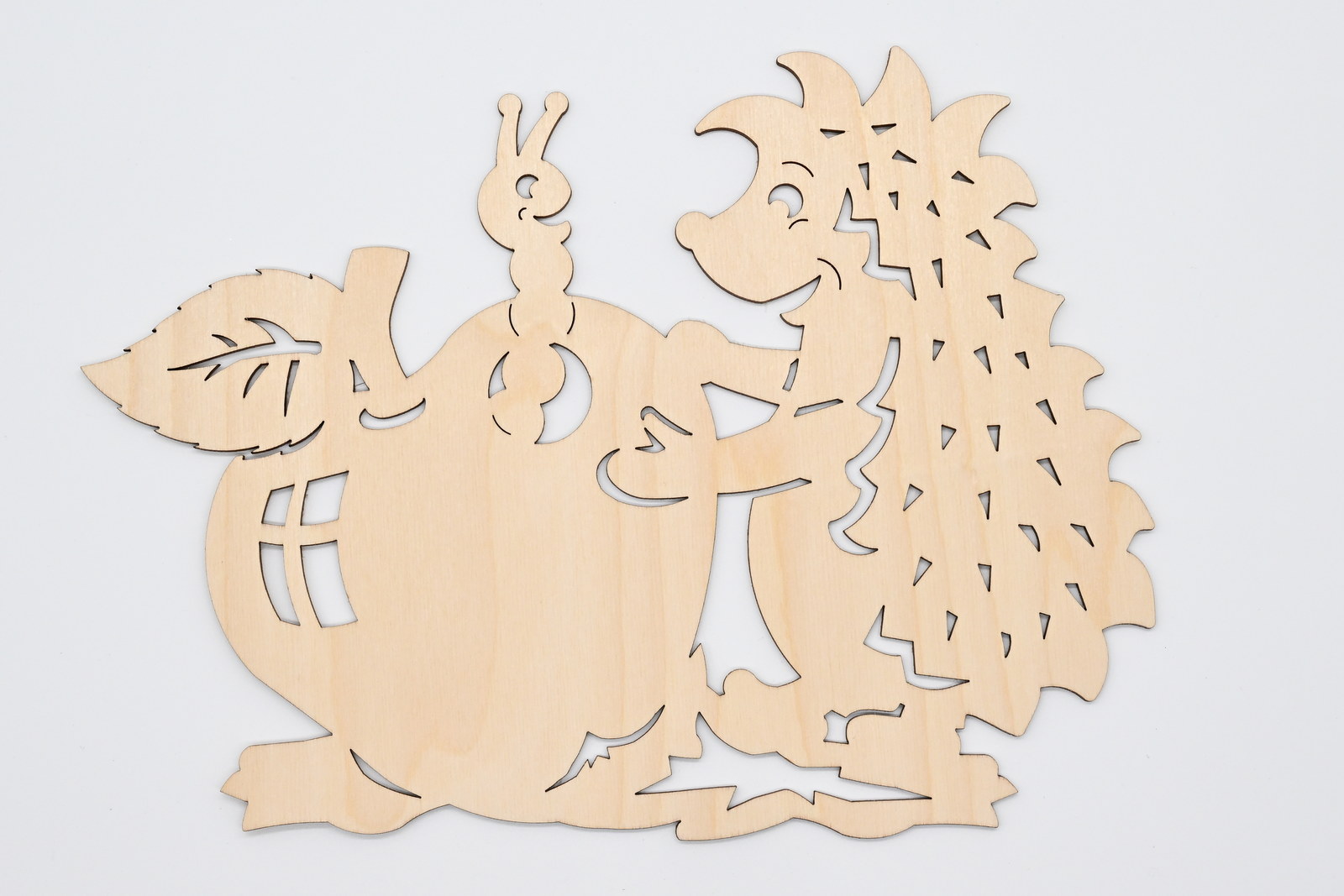 Fensterbild, Igel mit Apfel und Würmchen Fensterbild, Igel mit Apfel und Würmchen