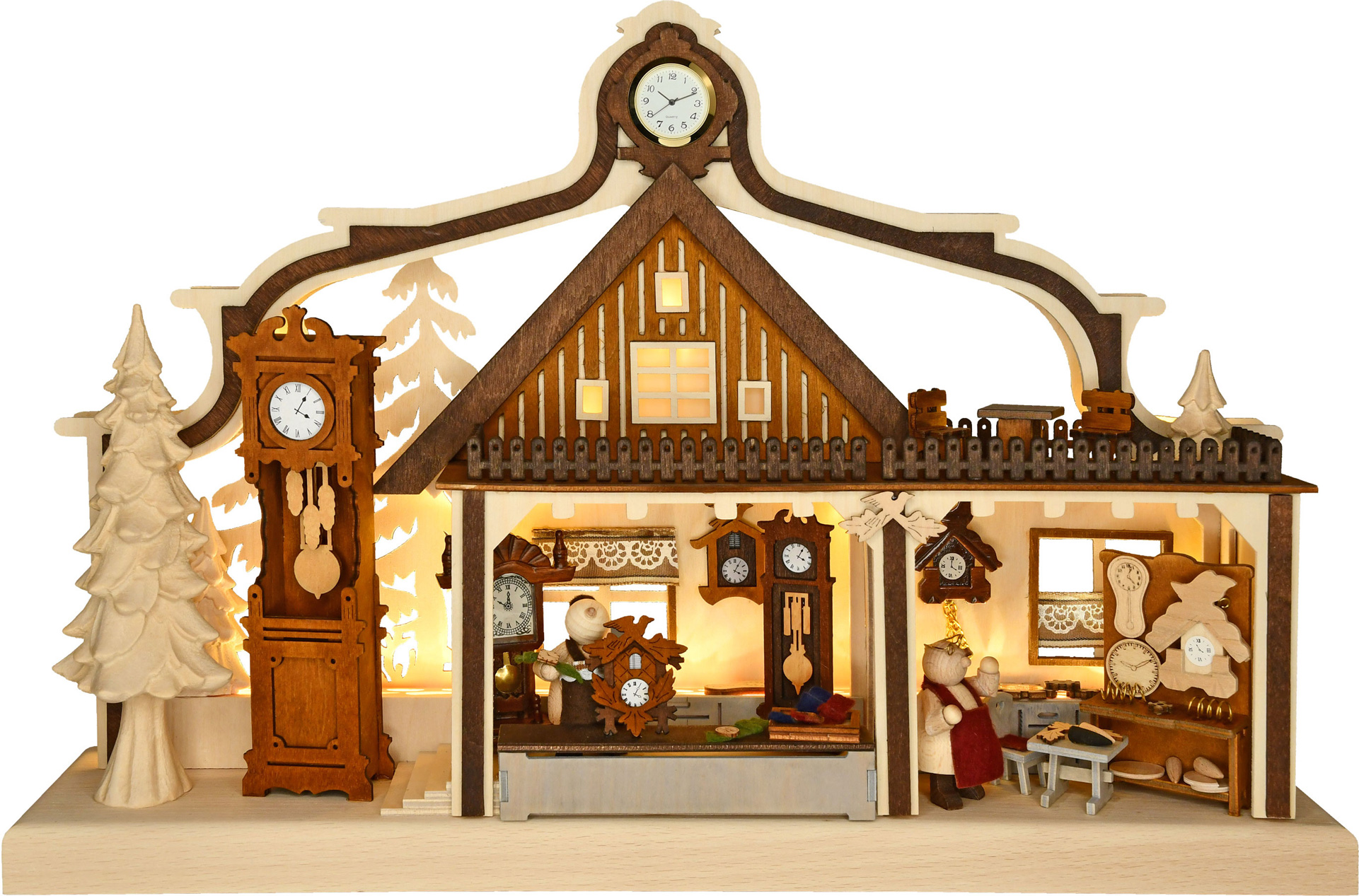 3D-Schwibbogen kl., Uhrmacherwerkstatt, + LED-Stripe 3D-Schwibbogen kl., Uhrmacherwerkstatt, + LED-Stripe