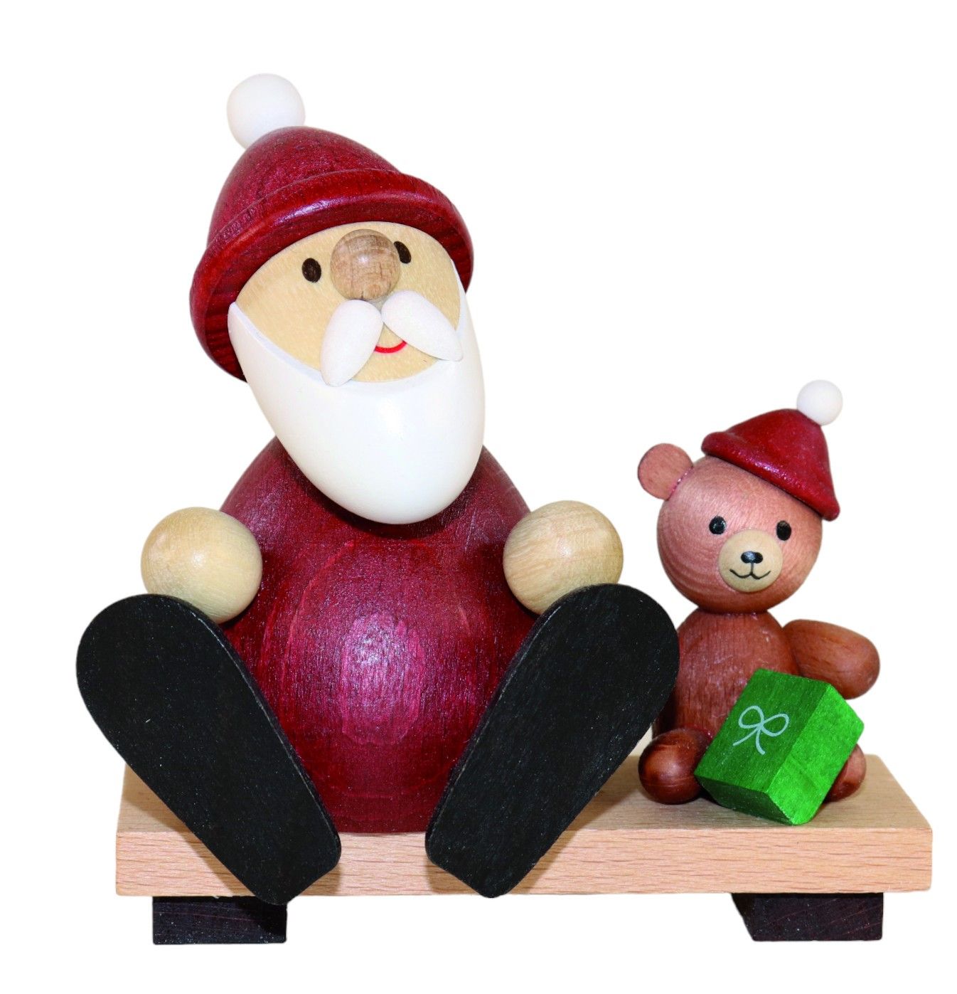 Weihnachtsmann mit Teddy auf Bank  BxH 8,5x9,0 cm