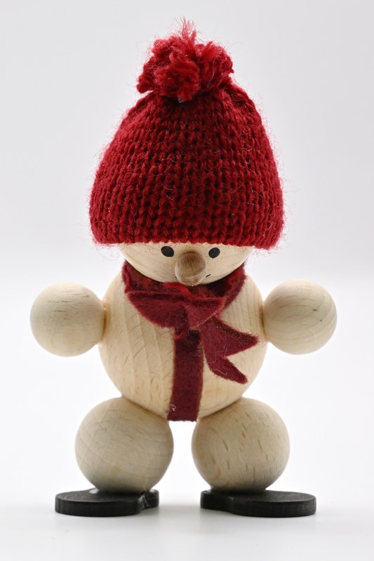 Schneemann, rote Mütze gebückt, H 9 cm Schneemann, rote Mütze gebückt, H 9 cm